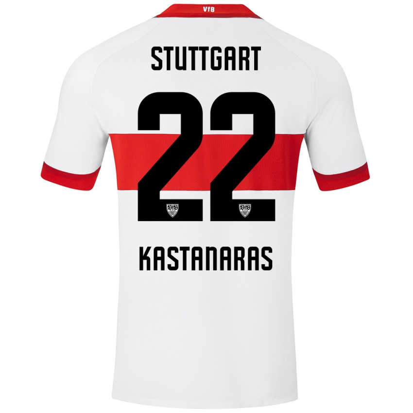 Niño Camiseta Thomas Kastanaras #22 Blanco Rojo 1ª Equipación 2024/25 La Camisa