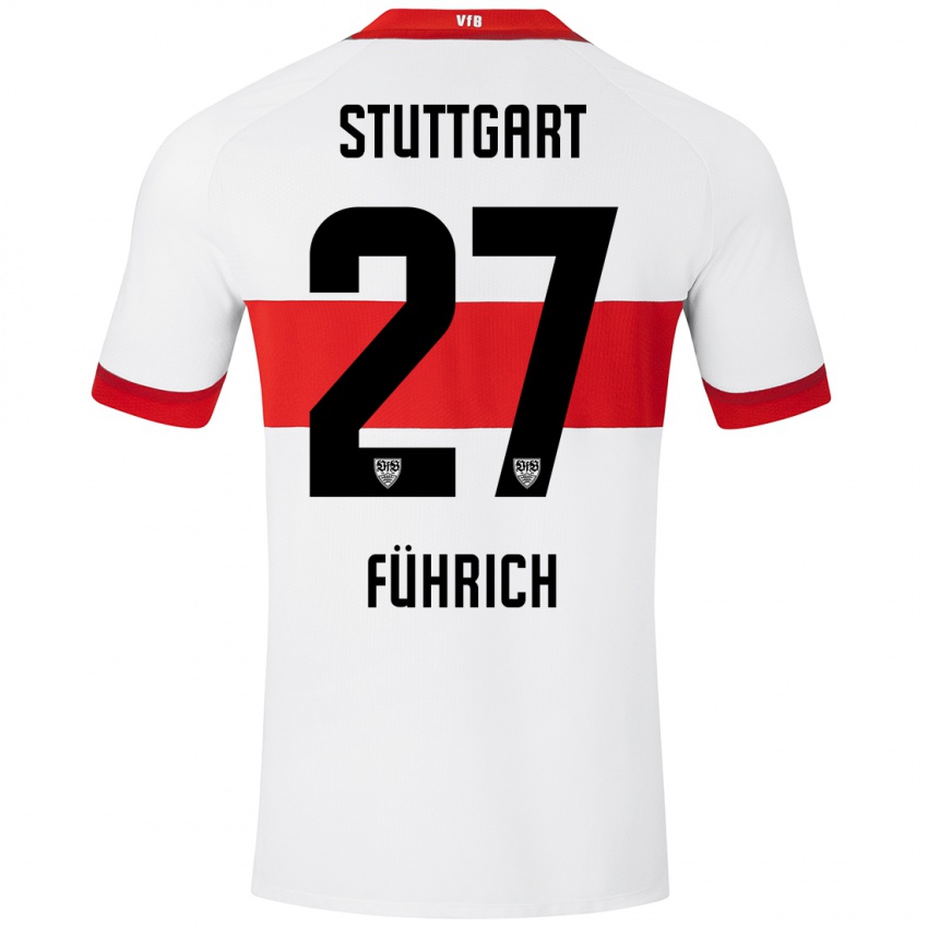 Niño Camiseta Chris Führich #27 Blanco Rojo 1ª Equipación 2024/25 La Camisa