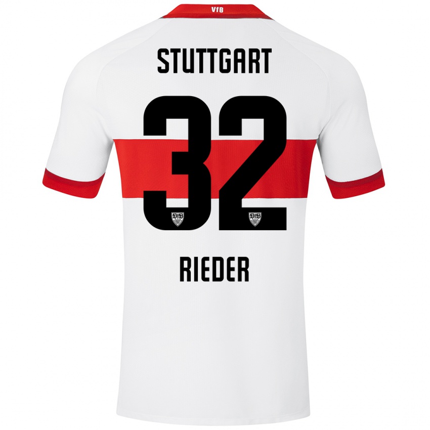 Niño Camiseta Fabian Rieder #32 Blanco Rojo 1ª Equipación 2024/25 La Camisa