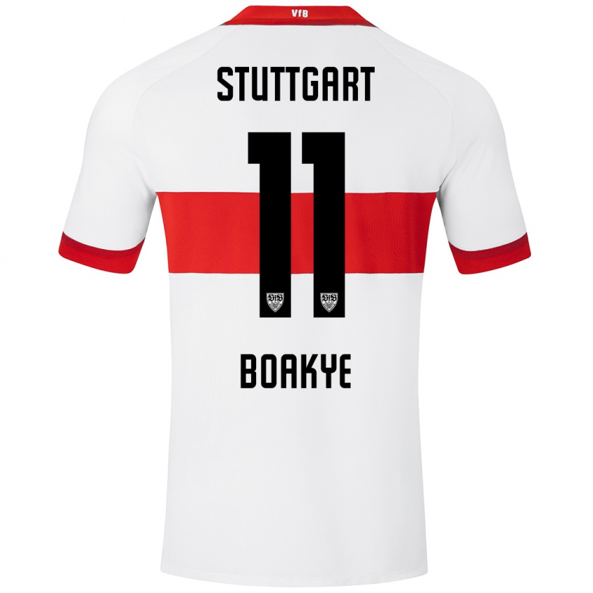 Niño Camiseta Benjamin Boakye #11 Blanco Rojo 1ª Equipación 2024/25 La Camisa