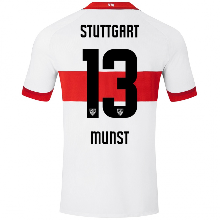 Niño Camiseta Leonhard Münst #13 Blanco Rojo 1ª Equipación 2024/25 La Camisa