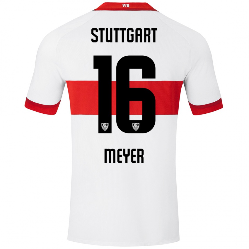 Niño Camiseta Jordan Meyer #16 Blanco Rojo 1ª Equipación 2024/25 La Camisa