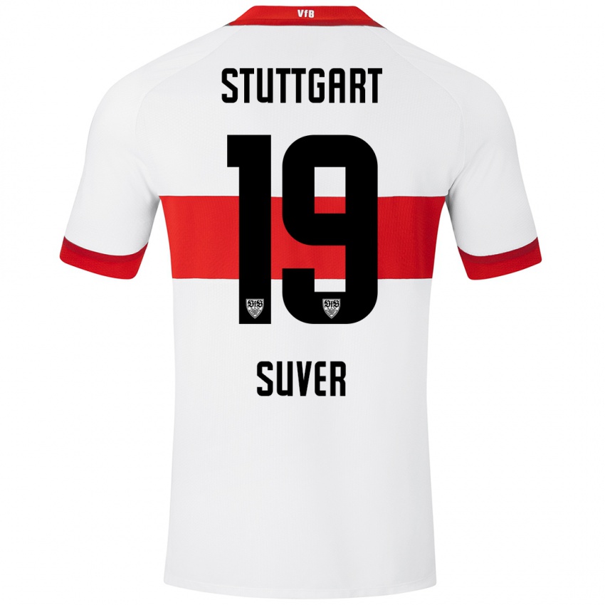 Niño Camiseta Jakov Suver #19 Blanco Rojo 1ª Equipación 2024/25 La Camisa