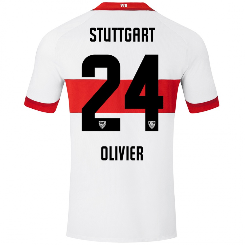 Niño Camiseta Christopher Olivier #24 Blanco Rojo 1ª Equipación 2024/25 La Camisa