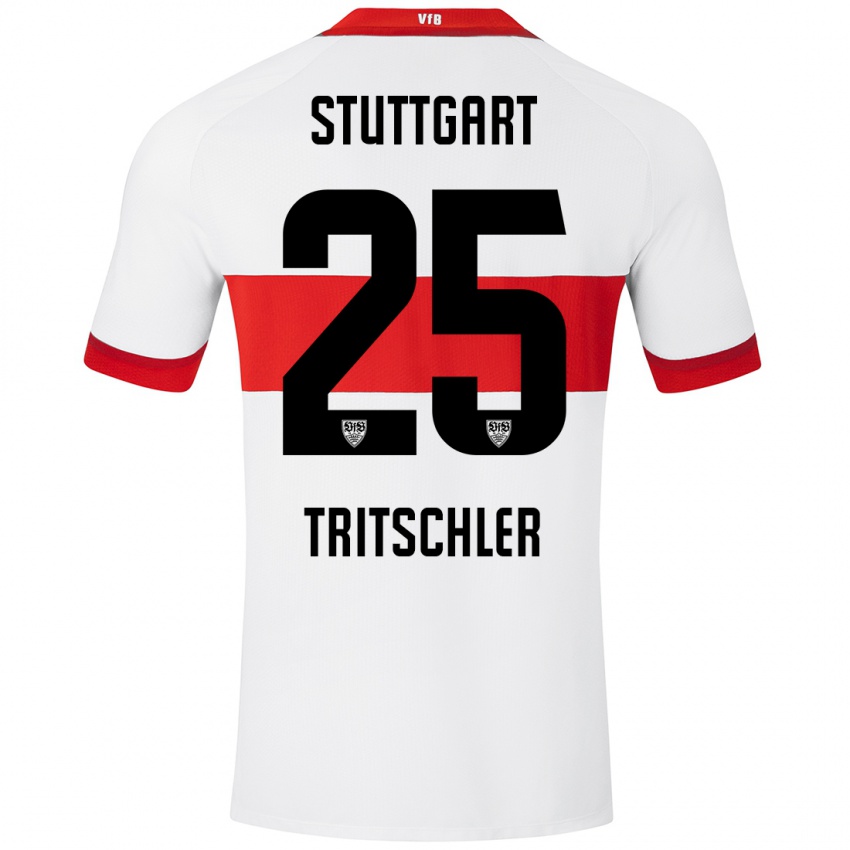 Niño Camiseta David Tritschler #25 Blanco Rojo 1ª Equipación 2024/25 La Camisa