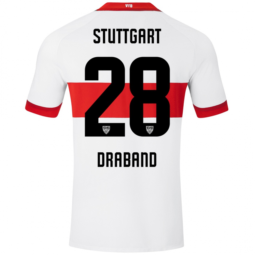 Niño Camiseta Dominik Draband #28 Blanco Rojo 1ª Equipación 2024/25 La Camisa