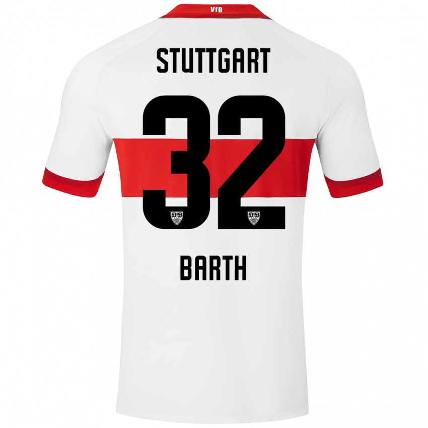 Niño Camiseta Tom Barth #32 Blanco Rojo 1ª Equipación 2024/25 La Camisa