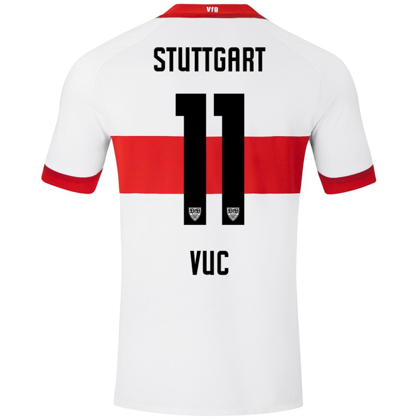 Niño Camiseta Patrick Vuc #11 Blanco Rojo 1ª Equipación 2024/25 La Camisa