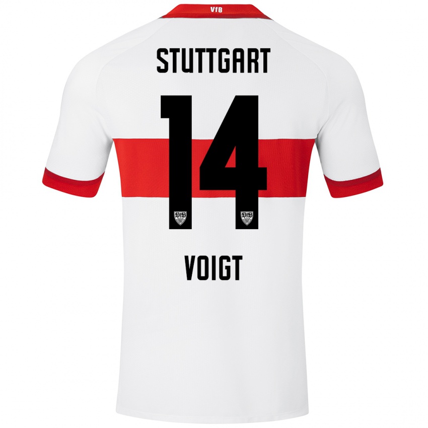 Niño Camiseta Max Voigt #14 Blanco Rojo 1ª Equipación 2024/25 La Camisa