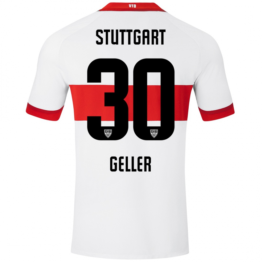 Niño Camiseta Robert Geller #30 Blanco Rojo 1ª Equipación 2024/25 La Camisa