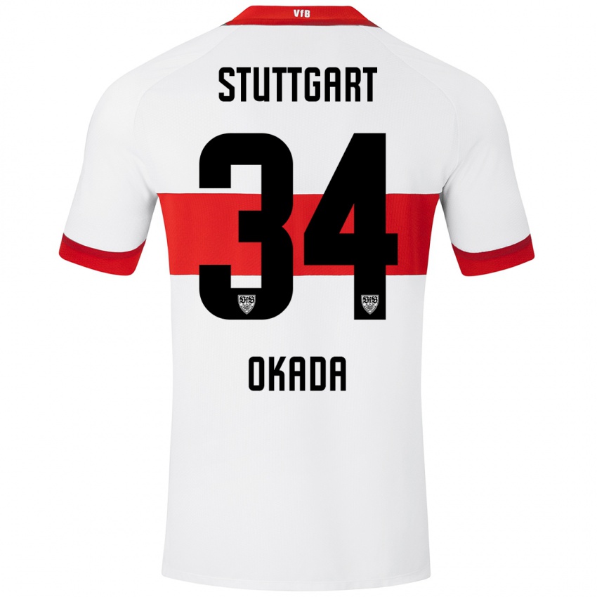 Niño Camiseta Rei Okada #34 Blanco Rojo 1ª Equipación 2024/25 La Camisa