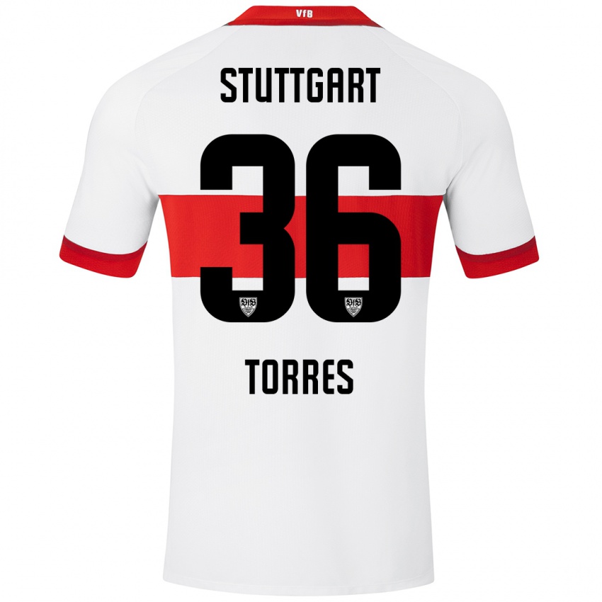 Niño Camiseta Yohann Torres #36 Blanco Rojo 1ª Equipación 2024/25 La Camisa