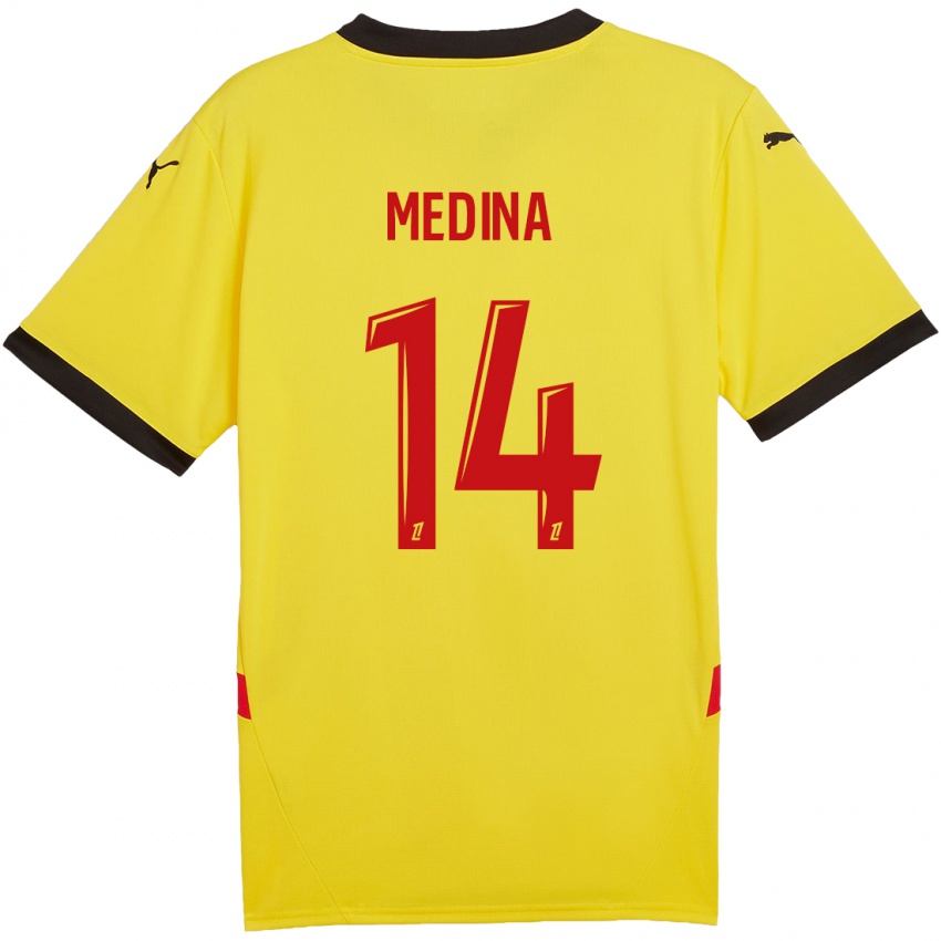 Niño Camiseta Facundo Medina #14 Amarillo Rojo 1ª Equipación 2024/25 La Camisa