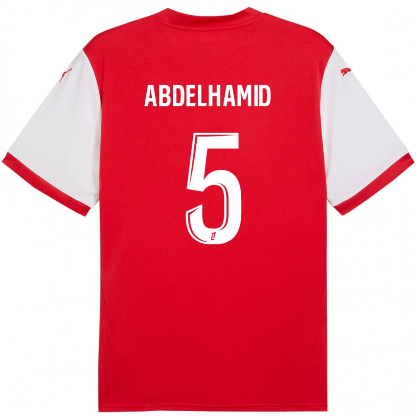 Niño Camiseta Yunis Abdelhamid #5 Rojo Blanco 1ª Equipación 2024/25 La Camisa