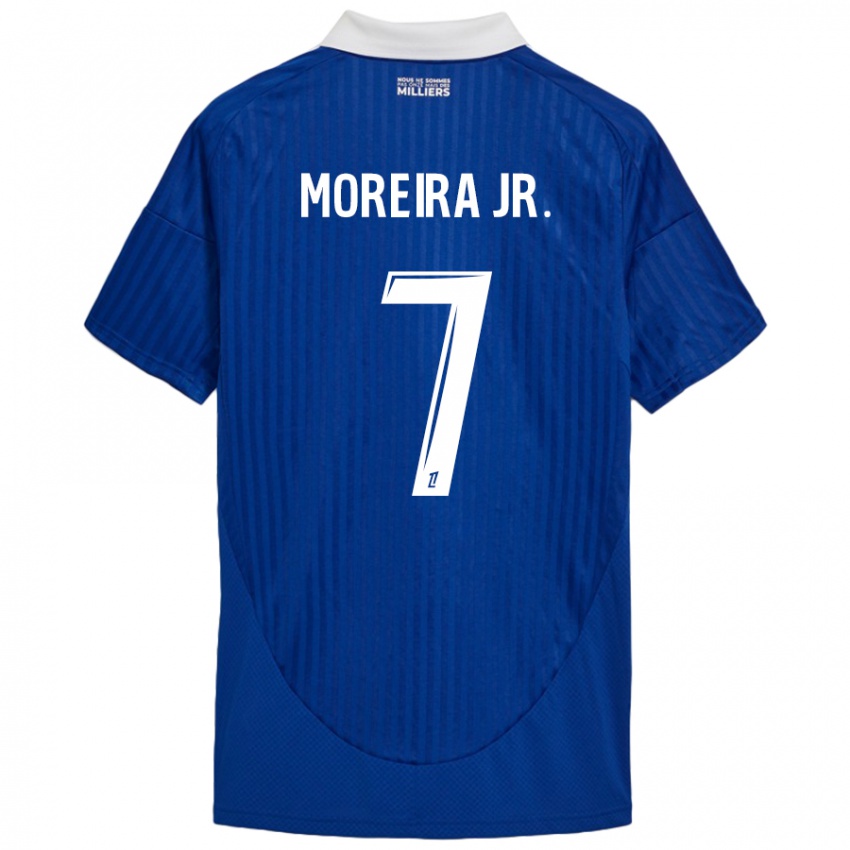 Niño Camiseta Diego Moreira #7 Azul Blanco 1ª Equipación 2024/25 La Camisa