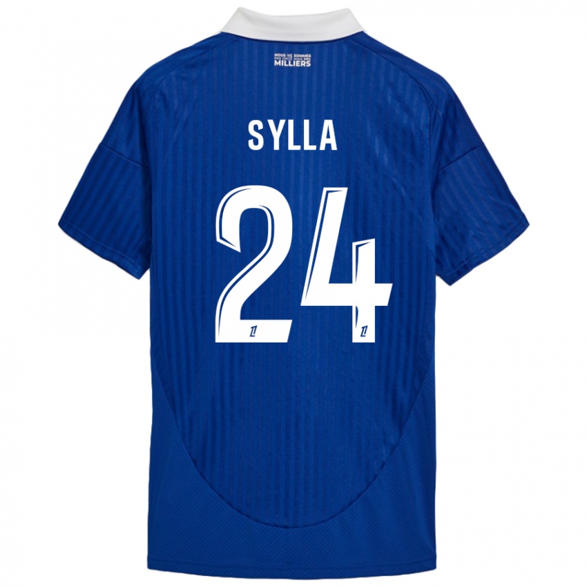 Niño Camiseta Abakar Sylla #24 Azul Blanco 1ª Equipación 2024/25 La Camisa