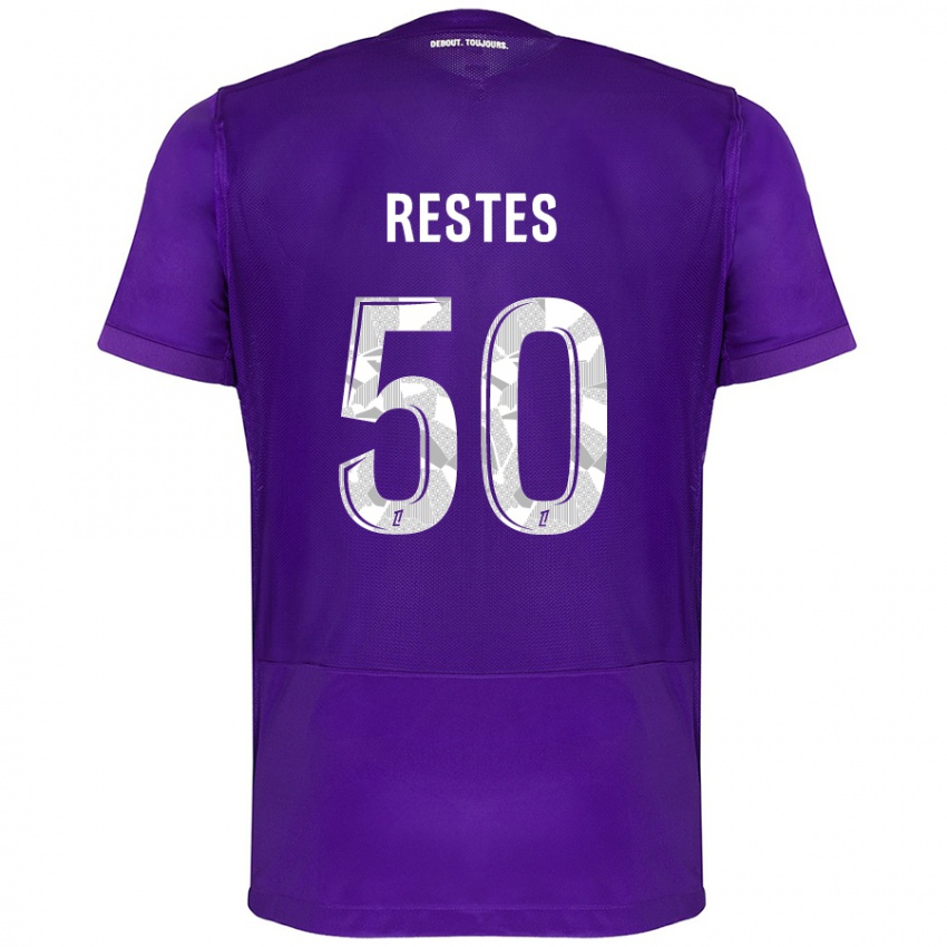 Niño Camiseta Guillaume Restes #50 Morado Blanco 1ª Equipación 2024/25 La Camisa