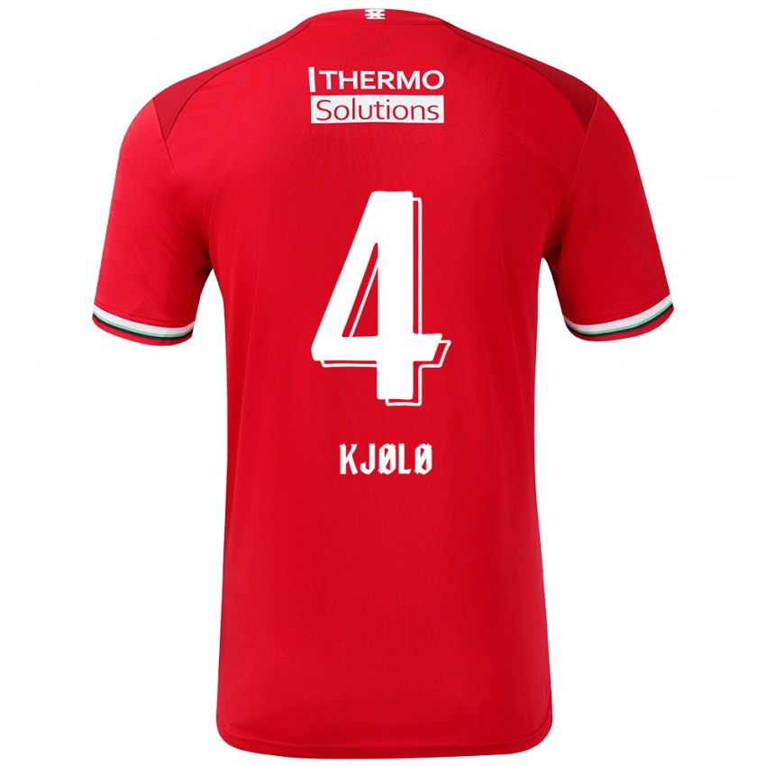 Niño Camiseta Mathias Kjølø #4 Rojo Blanco 1ª Equipación 2024/25 La Camisa