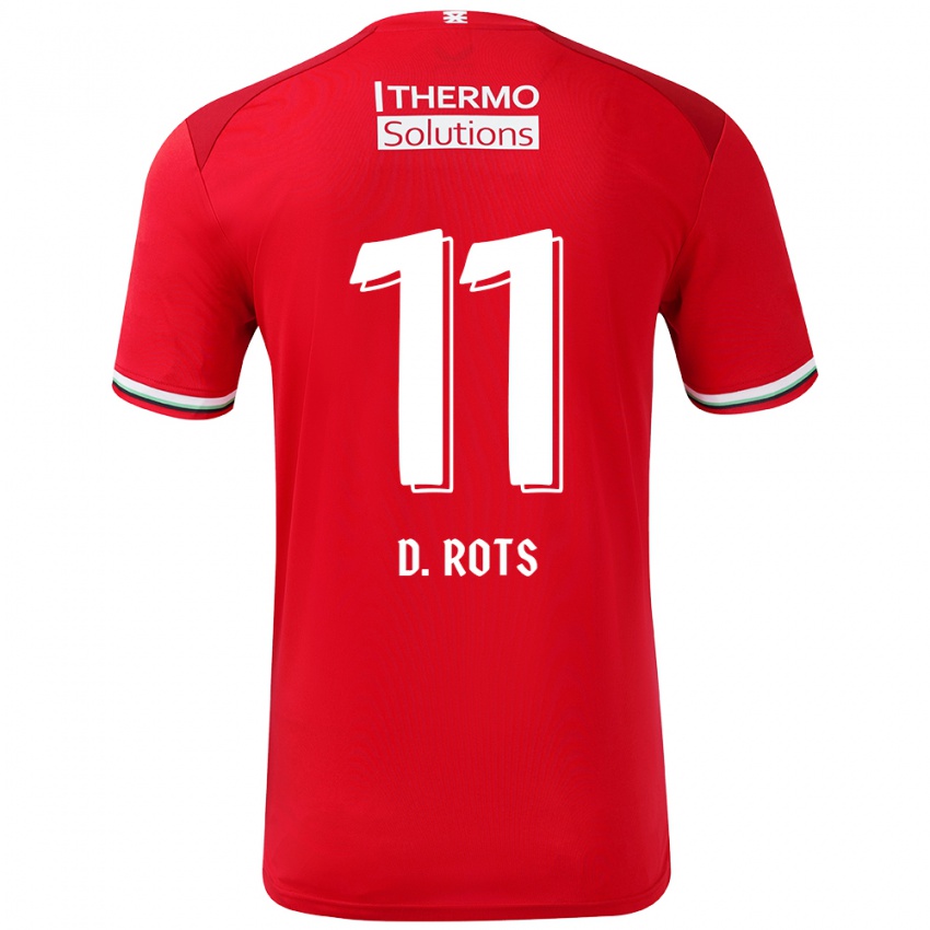 Niño Camiseta Daan Rots #11 Rojo Blanco 1ª Equipación 2024/25 La Camisa