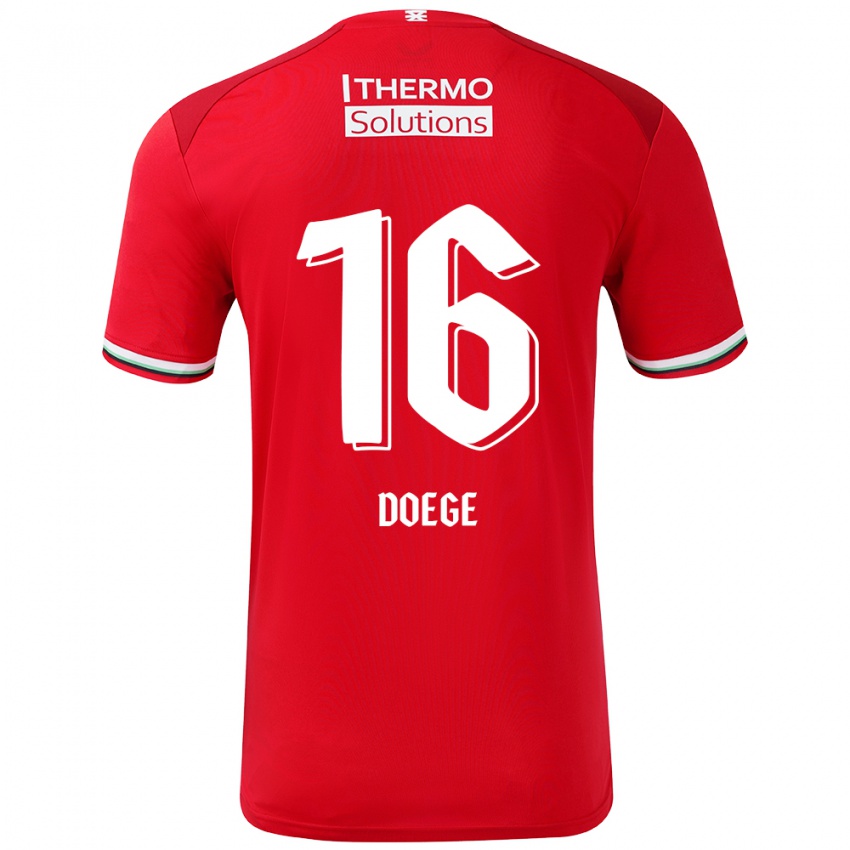 Niño Camiseta Leonie Doege #16 Rojo Blanco 1ª Equipación 2024/25 La Camisa