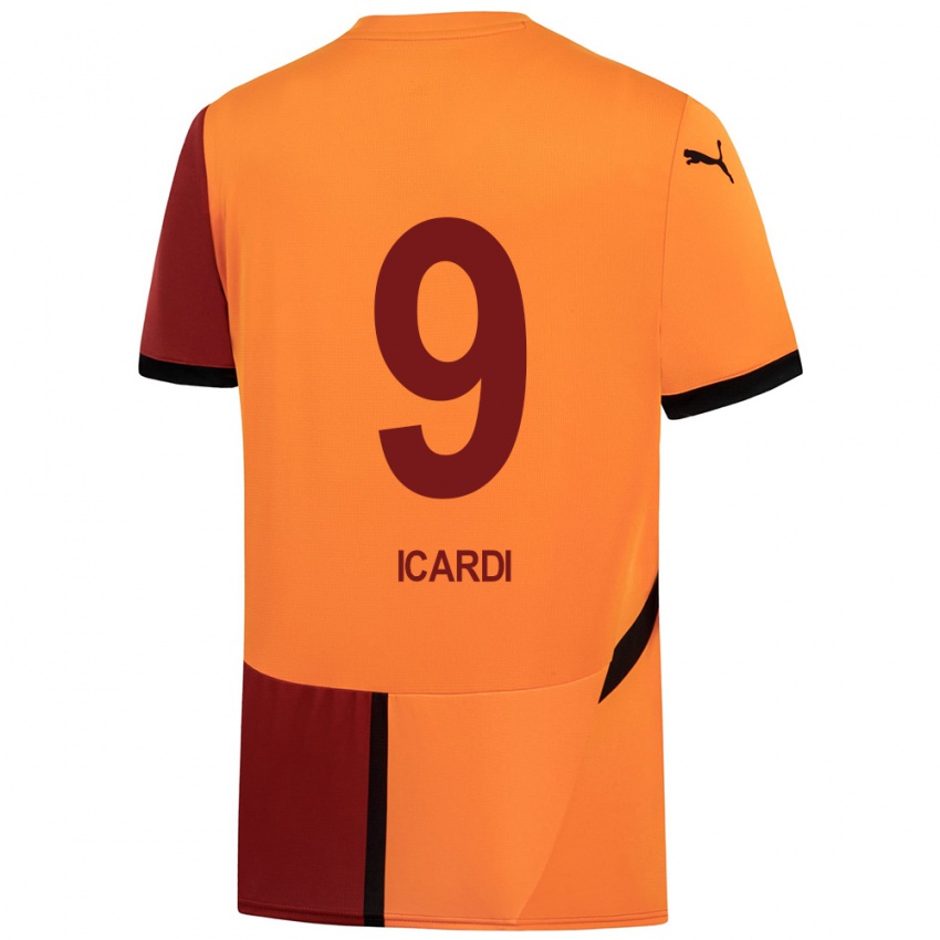 Niño Camiseta Mauro Icardi #9 Amarillo Rojo 1ª Equipación 2024/25 La Camisa