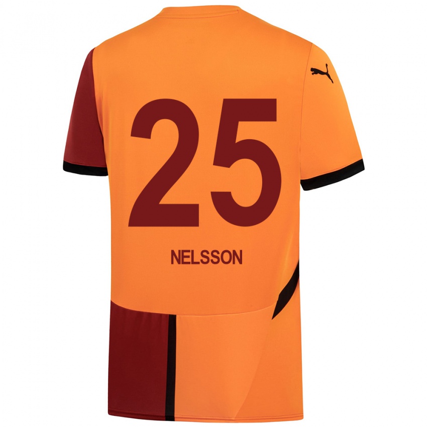 Niño Camiseta Victor Nelsson #25 Amarillo Rojo 1ª Equipación 2024/25 La Camisa