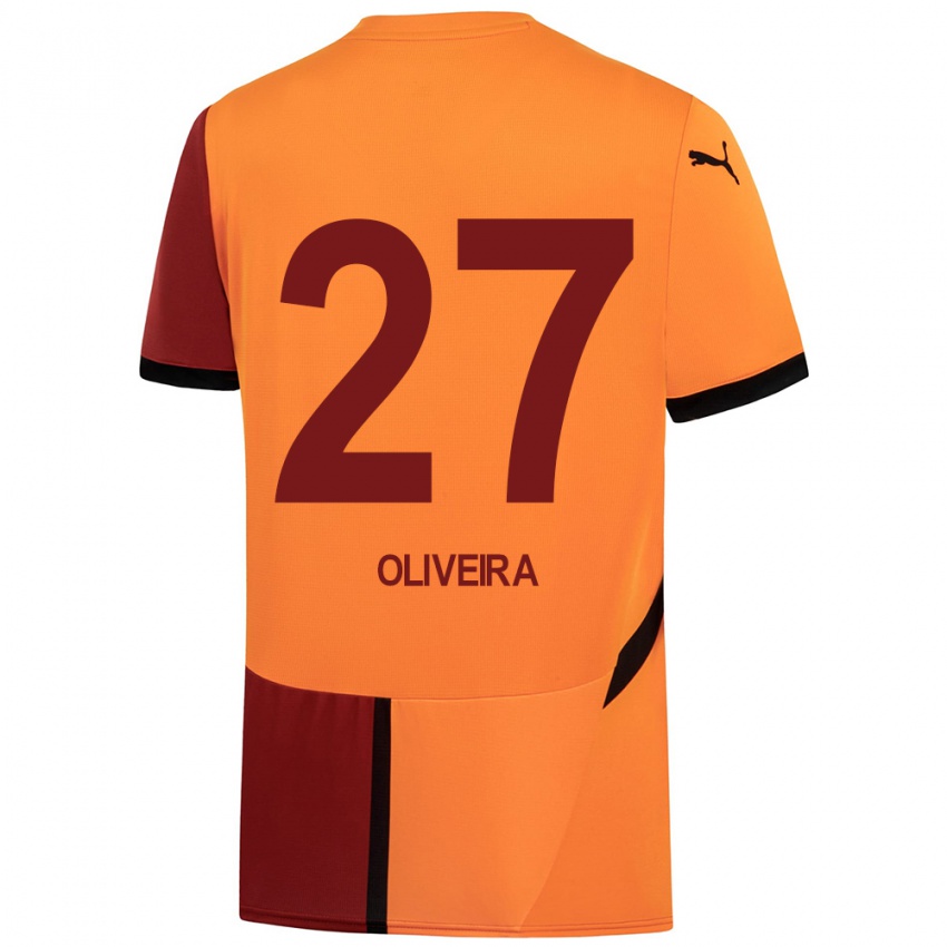 Niño Camiseta Sergio Oliveira #27 Amarillo Rojo 1ª Equipación 2024/25 La Camisa