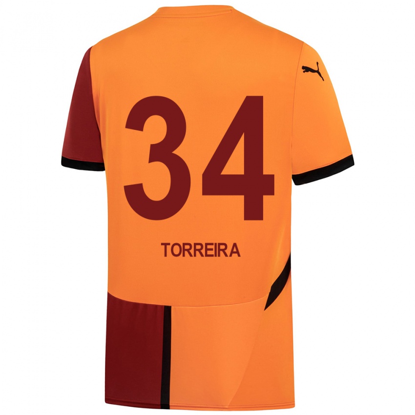 Niño Camiseta Lucas Torreira #34 Amarillo Rojo 1ª Equipación 2024/25 La Camisa