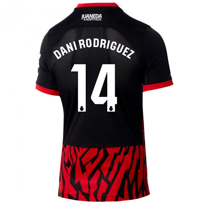 Niño Camiseta Dani Rodríguez #14 Negro Rojo 1ª Equipación 2024/25 La Camisa