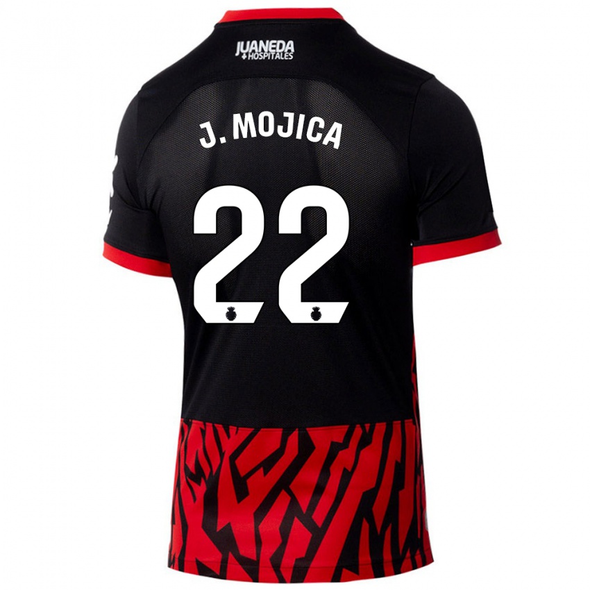 Niño Camiseta Johan Mojica #22 Negro Rojo 1ª Equipación 2024/25 La Camisa