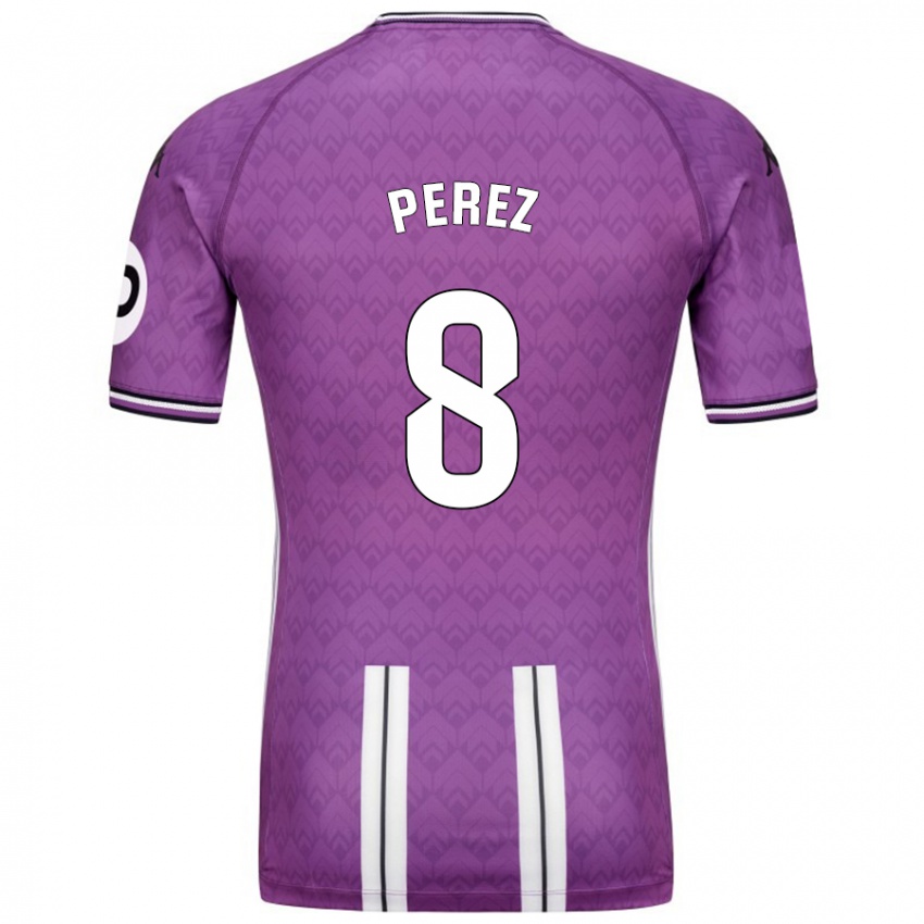 Niño Camiseta Kike Pérez #8 Púrpura Blanco 1ª Equipación 2024/25 La Camisa