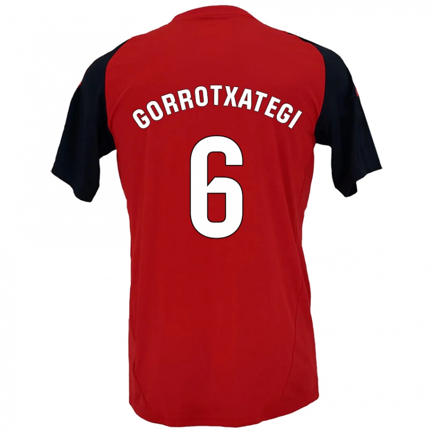 Niño Camiseta Jon Gorrotxategi #6 Rojo Negro 1ª Equipación 2024/25 La Camisa