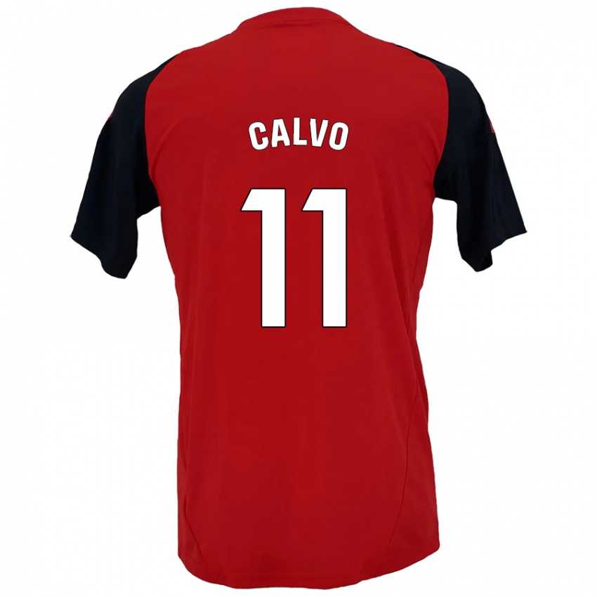 Niño Camiseta Álex Calvo #11 Rojo Negro 1ª Equipación 2024/25 La Camisa