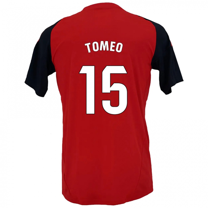 Niño Camiseta Pablo Tomeo #15 Rojo Negro 1ª Equipación 2024/25 La Camisa