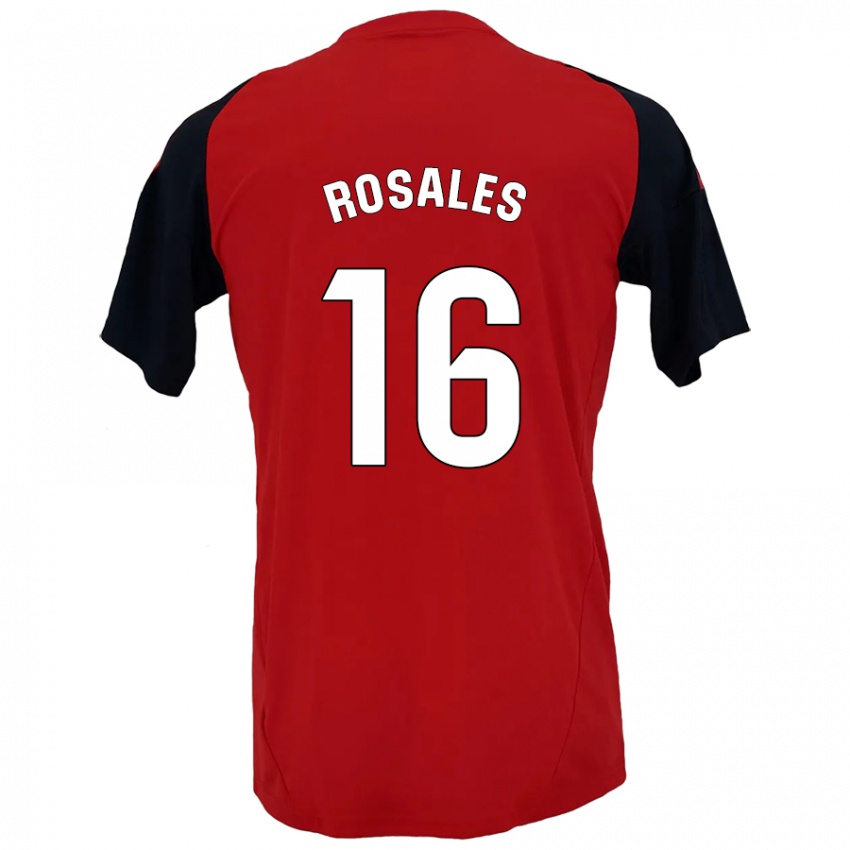 Niño Camiseta Diego Rosales #16 Rojo Negro 1ª Equipación 2024/25 La Camisa