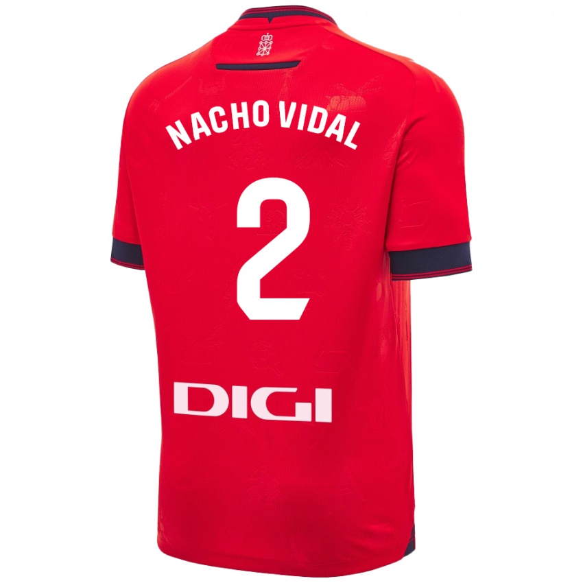 Niño Camiseta Nacho Vidal #2 Rojo Blanco 1ª Equipación 2024/25 La Camisa