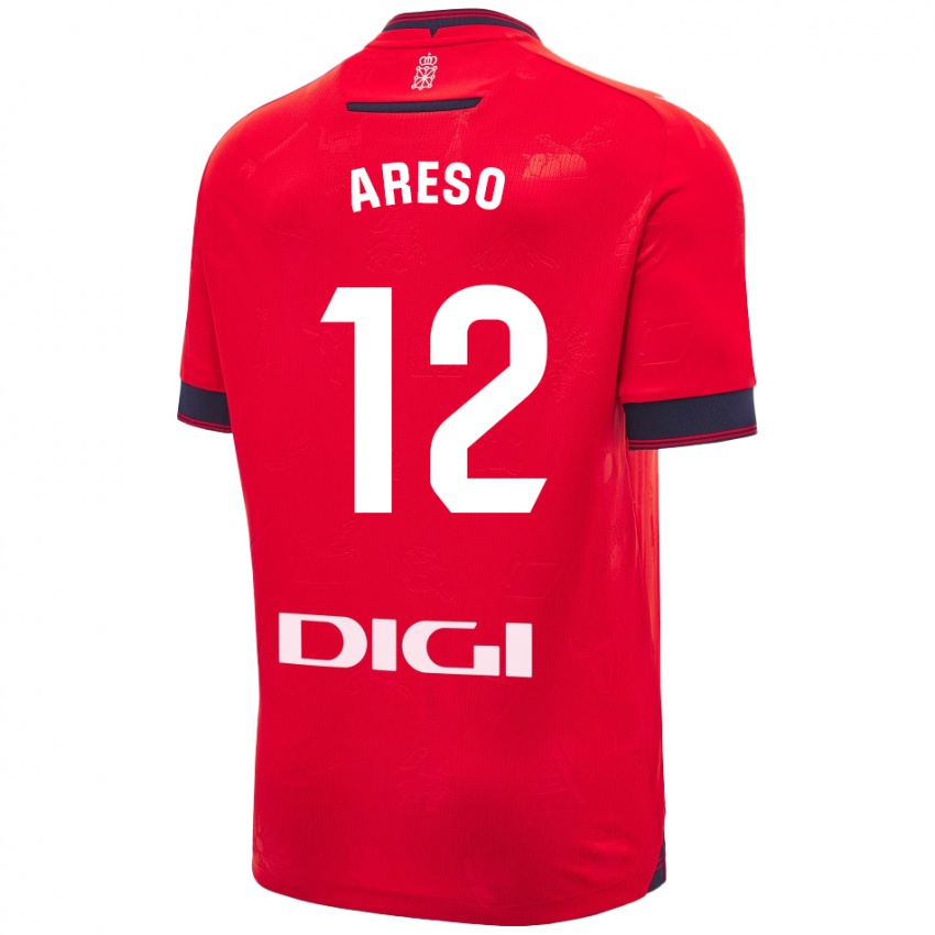 Niño Camiseta Jesús Areso #12 Rojo Blanco 1ª Equipación 2024/25 La Camisa