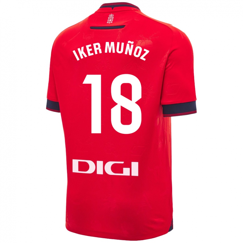 Niño Camiseta Iker Muñoz #18 Rojo Blanco 1ª Equipación 2024/25 La Camisa