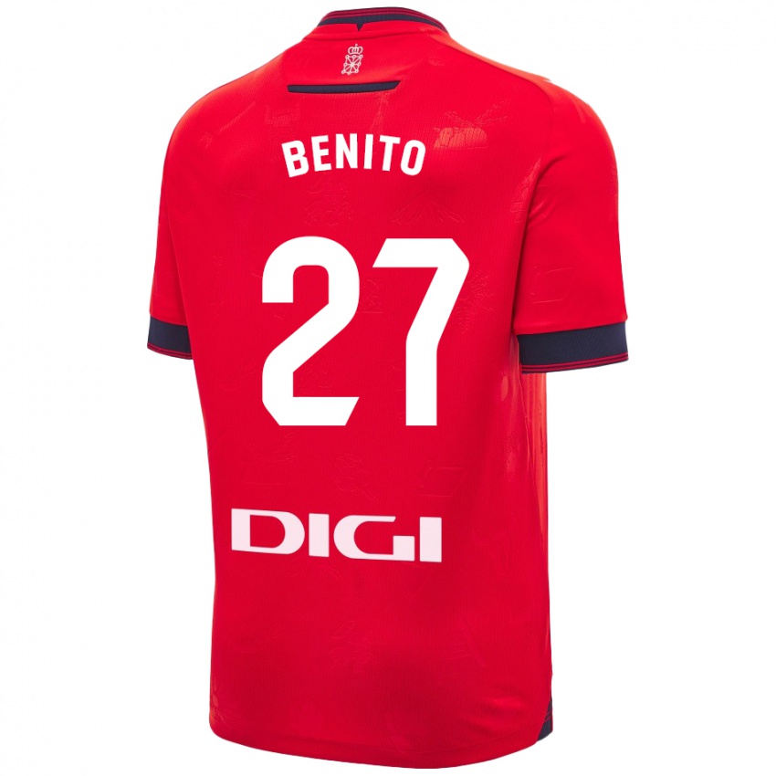 Niño Camiseta Iker Benito #27 Rojo Blanco 1ª Equipación 2024/25 La Camisa