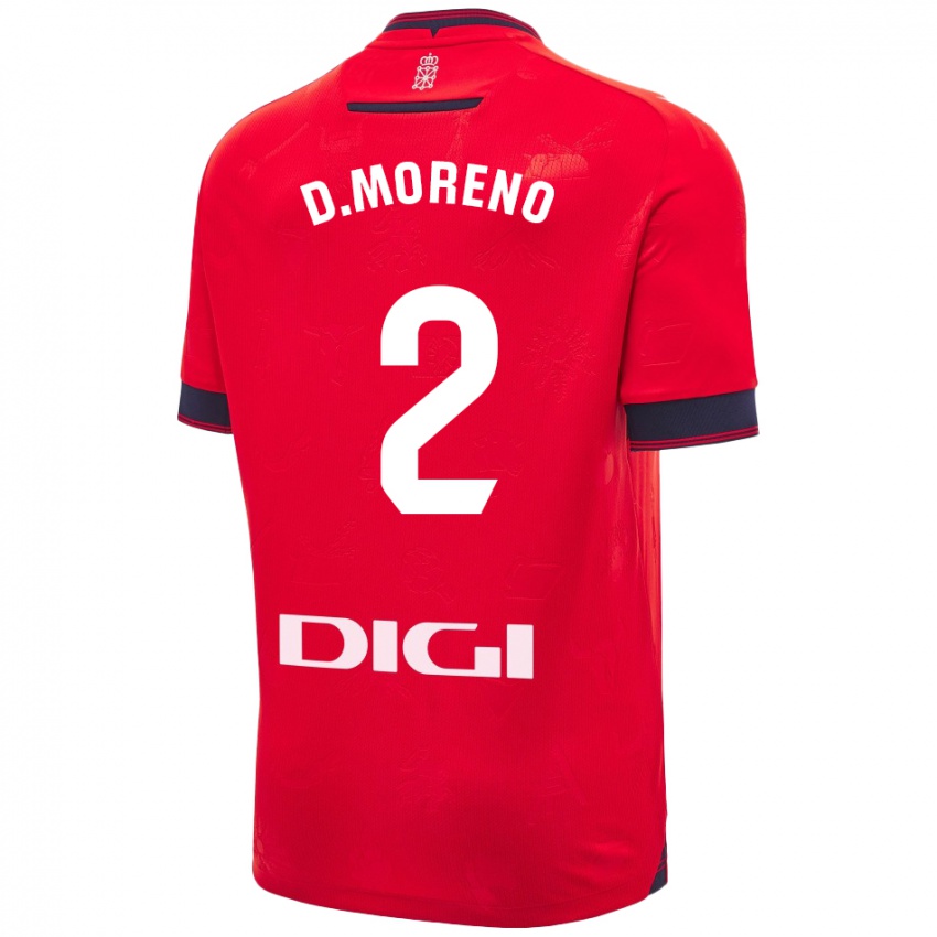 Niño Camiseta Diego Moreno #2 Rojo Blanco 1ª Equipación 2024/25 La Camisa