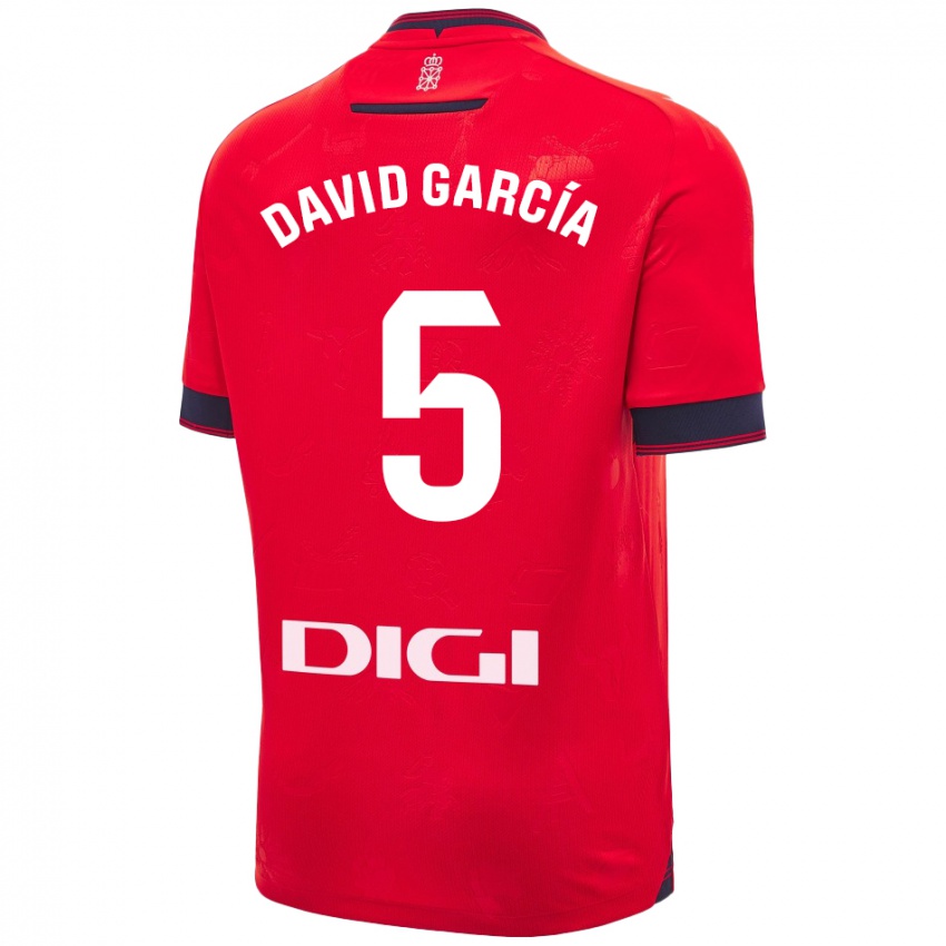 Niño Camiseta David García #5 Rojo Blanco 1ª Equipación 2024/25 La Camisa