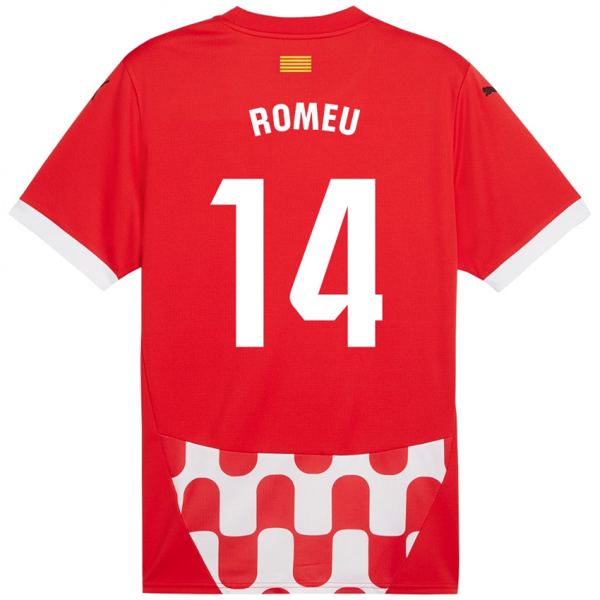 Niño Camiseta Oriol Romeu #14 Rojo Blanco 1ª Equipación 2024/25 La Camisa