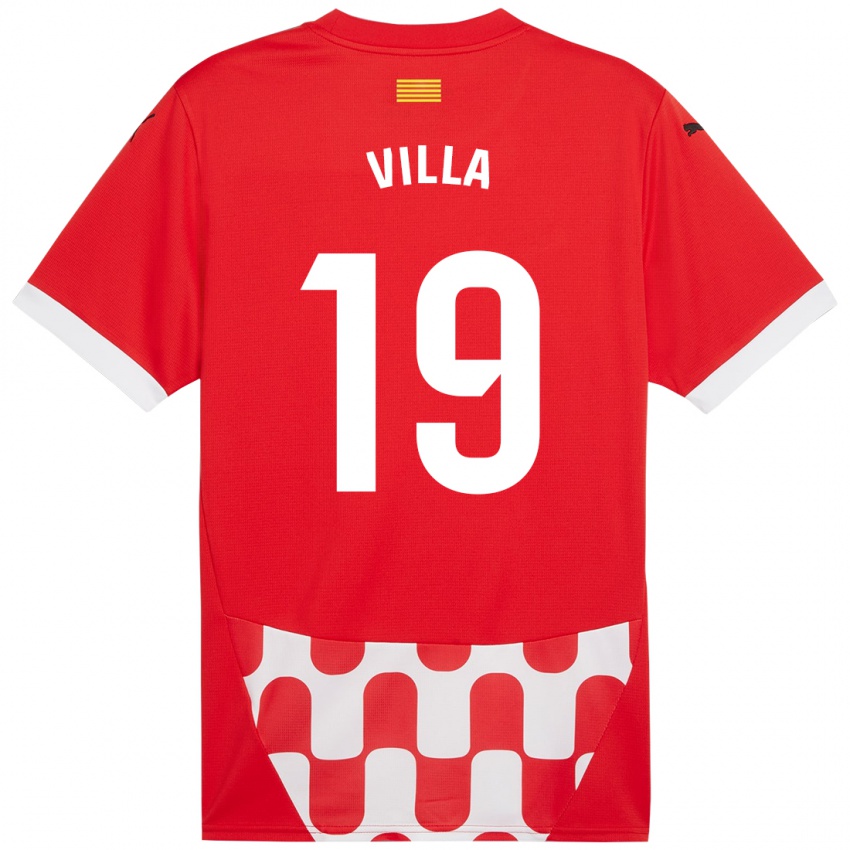 Niño Camiseta Toni Villa #19 Rojo Blanco 1ª Equipación 2024/25 La Camisa