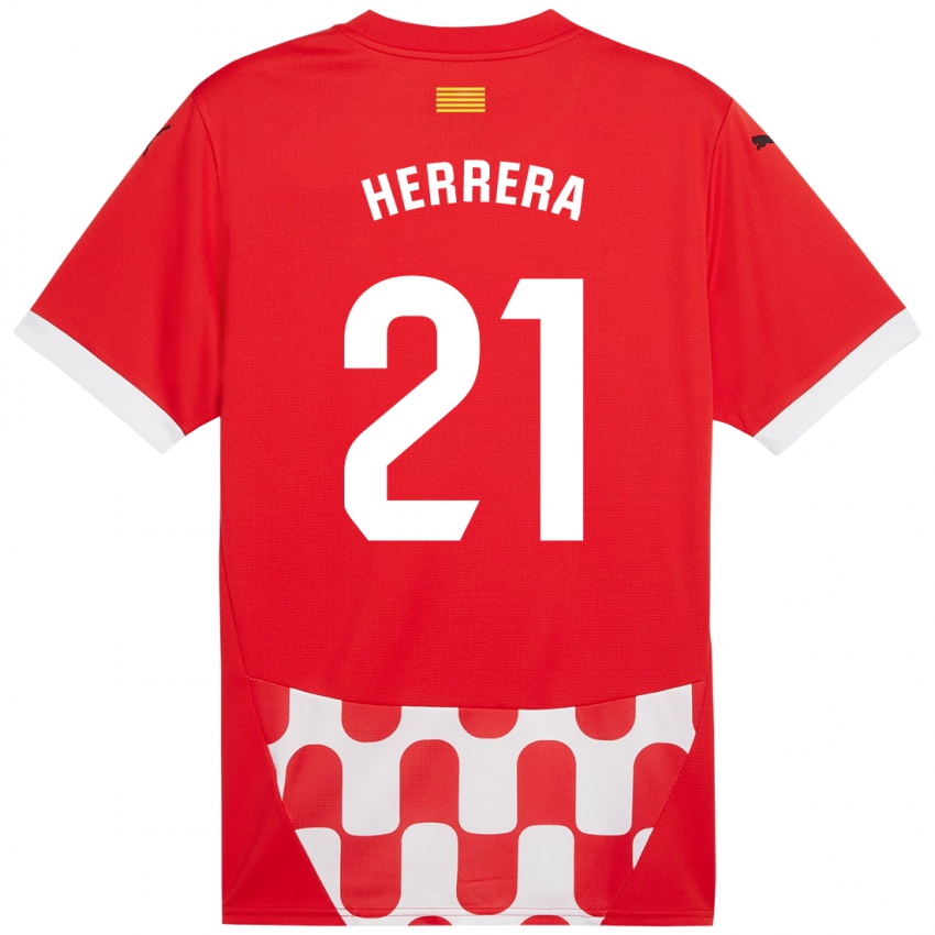 Niño Camiseta Yangel Herrera #21 Rojo Blanco 1ª Equipación 2024/25 La Camisa