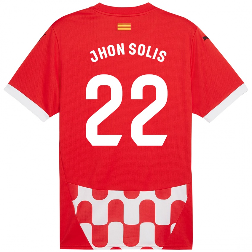 Niño Camiseta Jhon Solís #22 Rojo Blanco 1ª Equipación 2024/25 La Camisa