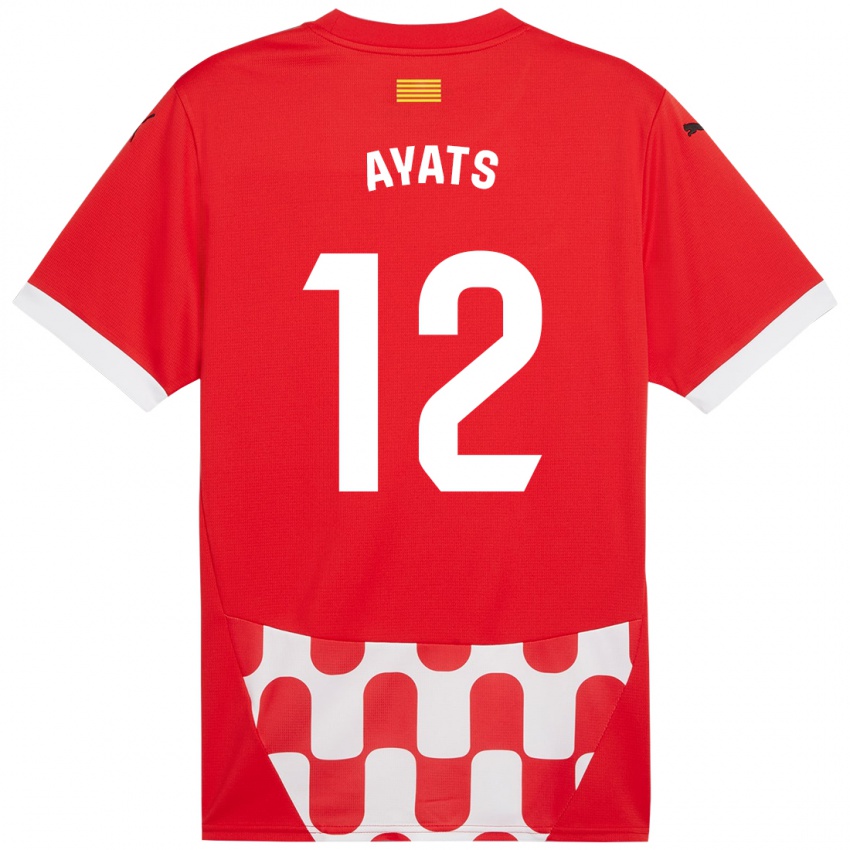 Niño Camiseta Mònica Ayats #12 Rojo Blanco 1ª Equipación 2024/25 La Camisa