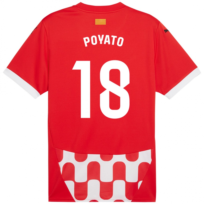 Niño Camiseta Marina Poyato #18 Rojo Blanco 1ª Equipación 2024/25 La Camisa