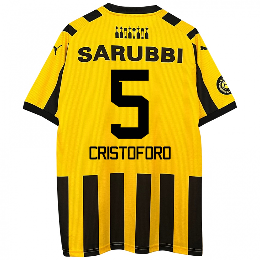 Niño Camiseta Sebastián Cristóforo #5 Amarillo Negro 1ª Equipación 2024/25 La Camisa