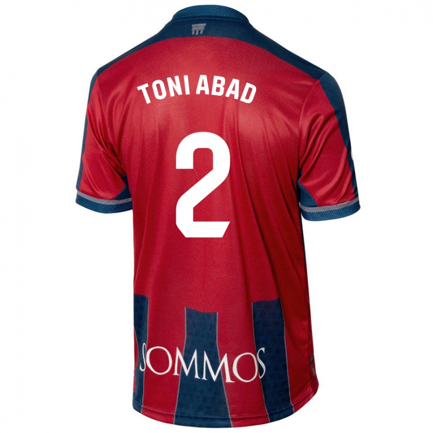 Niño Camiseta Toni Abad #2 Rojo Azul 1ª Equipación 2024/25 La Camisa