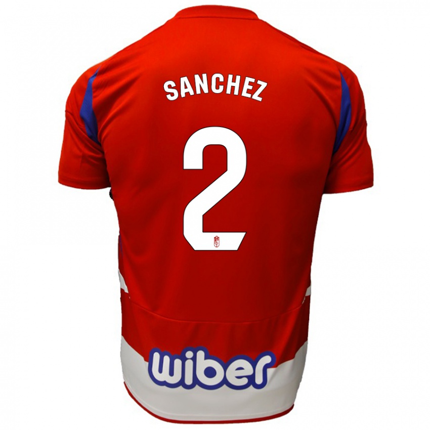 Niño Camiseta Rubén Sánchez #2 Rojo Blanco Azul 1ª Equipación 2024/25 La Camisa